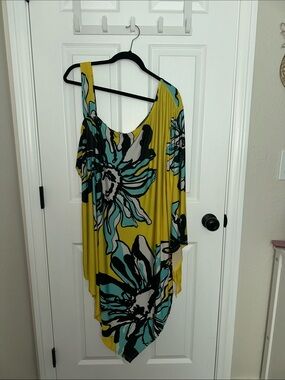Ashley Stewart Yellow Floral One-Shoulder Dress